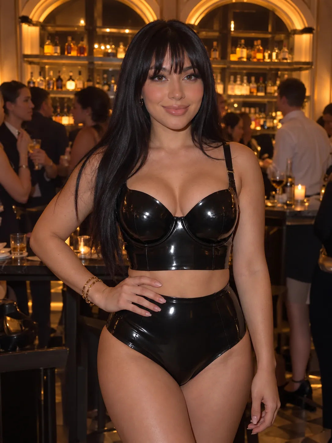 Latexelle Longline Balconette Latex Lingerie Set — Contoured High-Waist Two-Piece