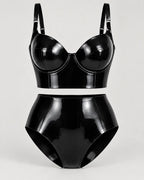 Latexelle Longline Balconette Latex Lingerie Set — Contoured High-Waist Two-Piece
