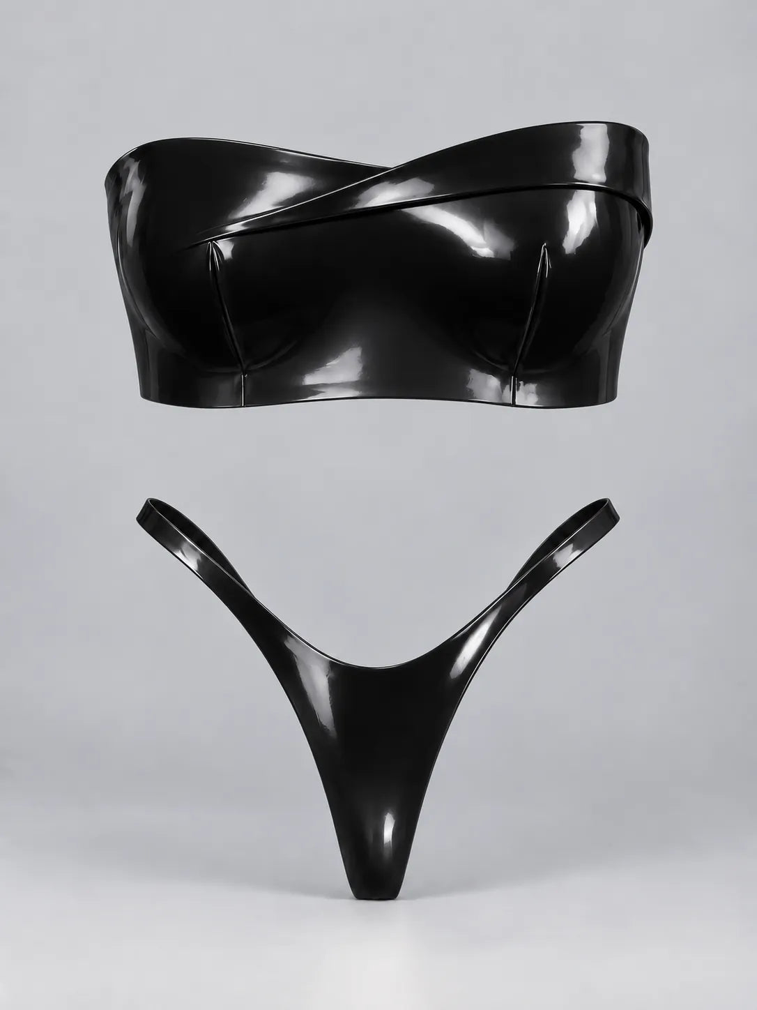 Latexelle Cross-Front Strapless Latex Lingerie Set — Sculpted Two-Piece