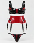 Latexelle Contrast Balconette Garter Latex Lingerie Set — Structured Three-Piece
