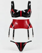 Latexelle Contrast Balconette Garter Latex Lingerie Set — Structured Three-Piece