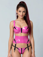 Latexelle Contrast Balconette Garter Latex Lingerie Set — Structured Three-Piece