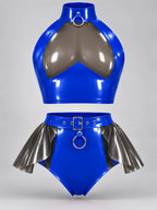 Latexelle High-Neck Cutout Peplum Latex Lingerie Set — Statement Two-Piece