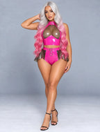 Latexelle High-Neck Cutout Peplum Latex Lingerie Set — Statement Two-Piece