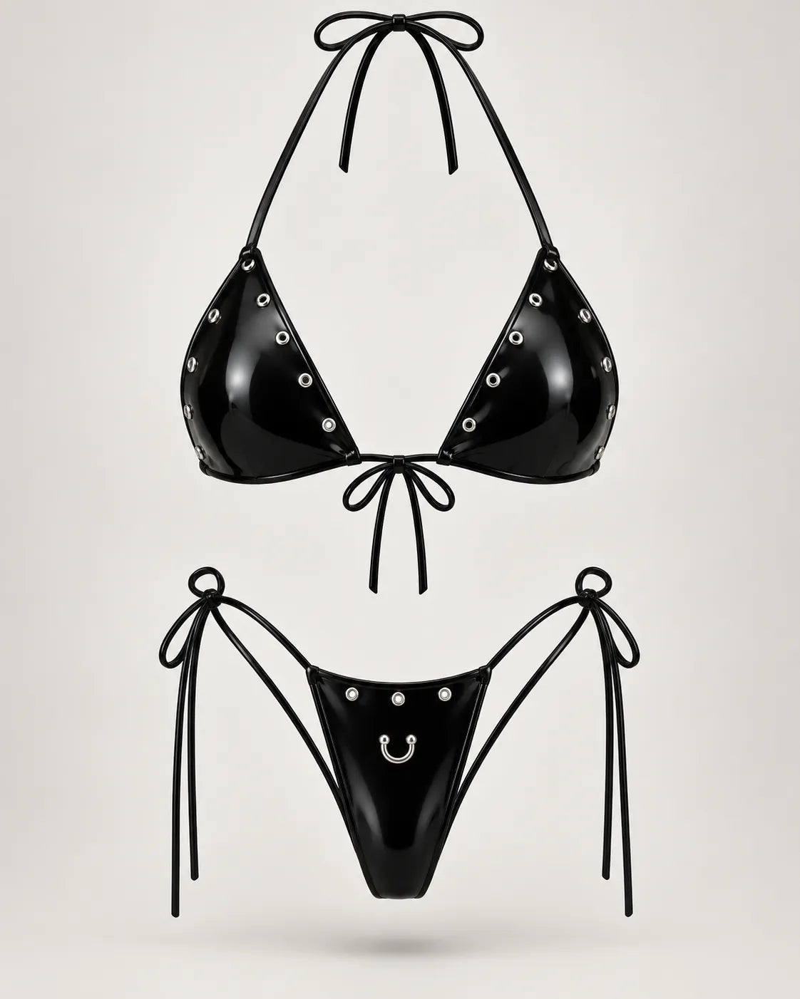 Latexelle Grommet Tie-Side Latex Lingerie Set — Adjustable Triangle Two-Piece
