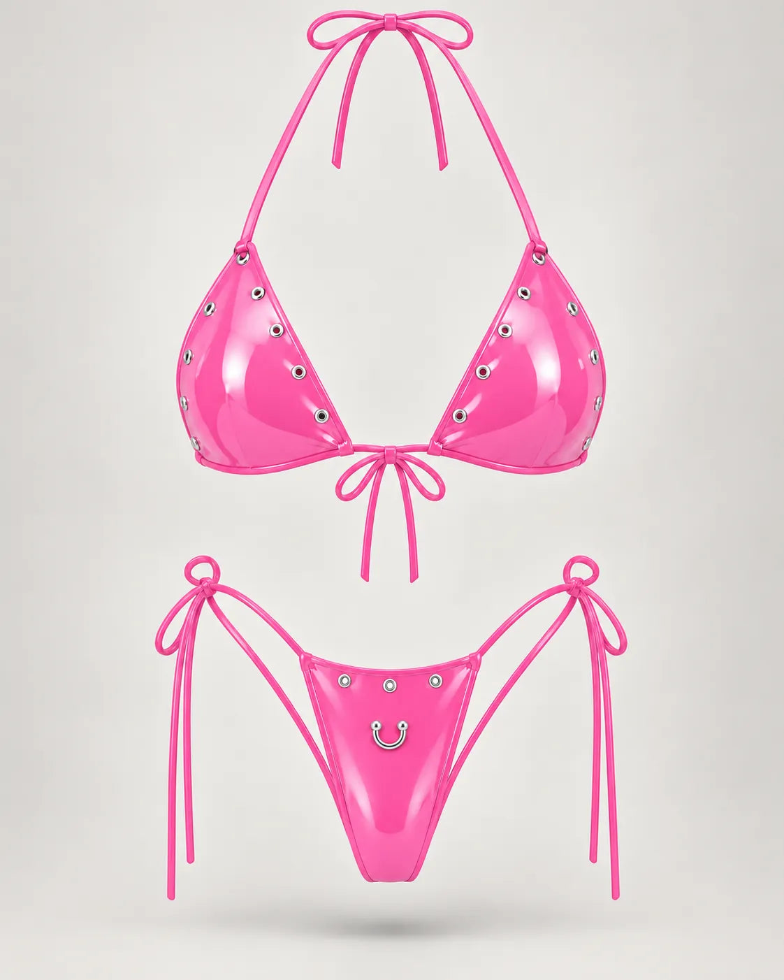 Latexelle Grommet Tie-Side Latex Lingerie Set — Adjustable Triangle Two-Piece
