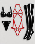 Latexelle Body Harness & Stocking Latex Lingerie Set — Complete Four-Piece Look