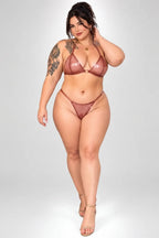 Latexelle Halter Thong & Stocking Latex Lingerie Set — Sheer-Look Three-Piece