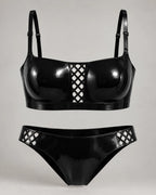 Latexelle Lattice Cutout Latex Lingerie Set — Bra & Briefs