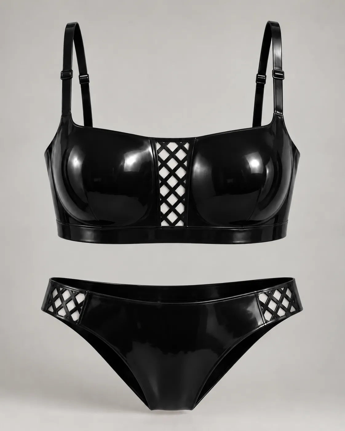 Latexelle Lattice Cutout Latex Lingerie Set — Bra & Briefs
