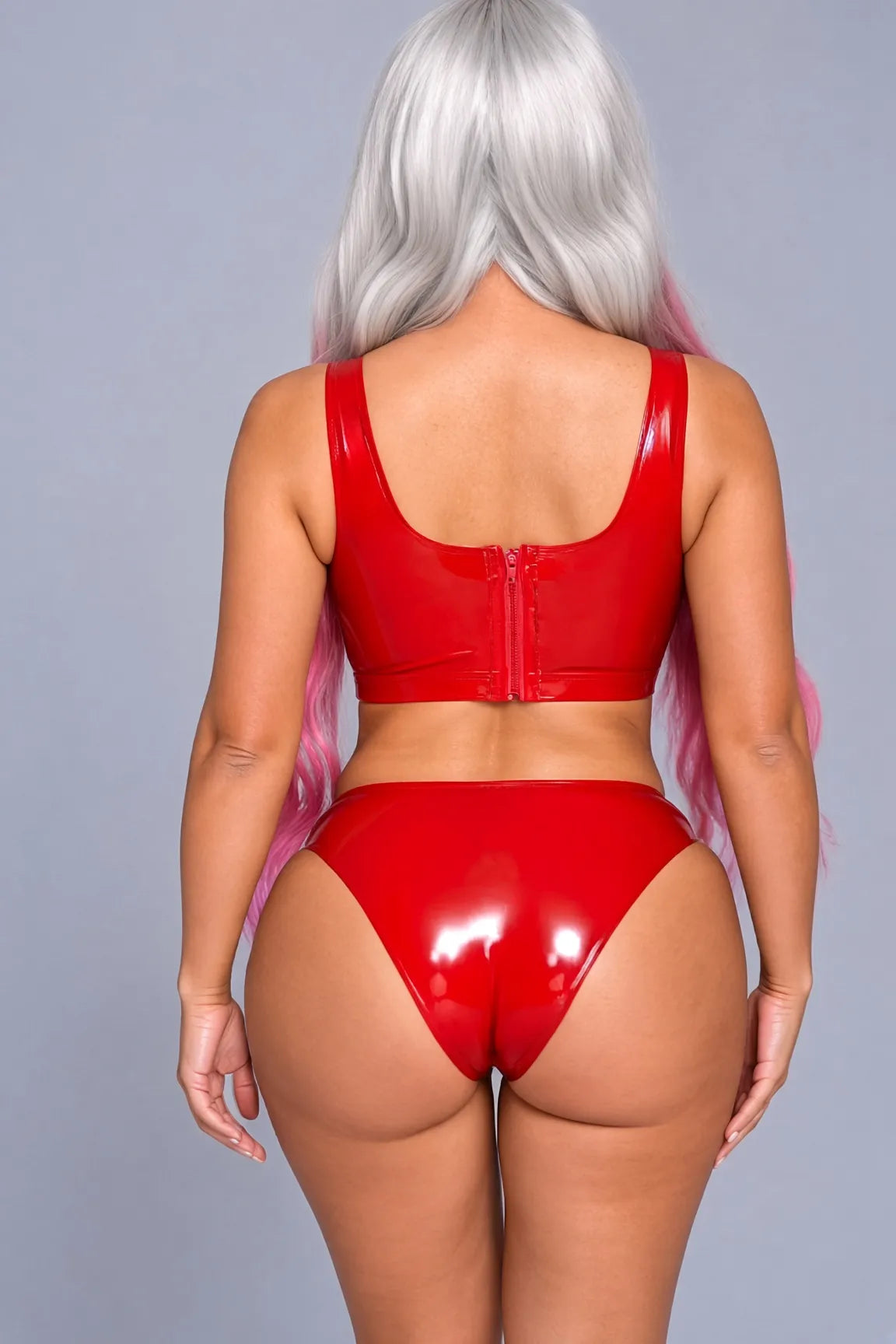 Latexelle Lattice Cutout Latex Lingerie Set — Bra & Briefs