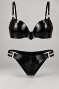Latexelle Sheer-Panel Latex Lingerie Set — Contoured Bra & Double-Strap Briefs