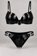 Latexelle Sheer-Panel Latex Lingerie Set — Contoured Bra & Double-Strap Briefs