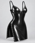 Latexelle Lace-Trim Latex Mini Dress — Bow Detail & Side Slit