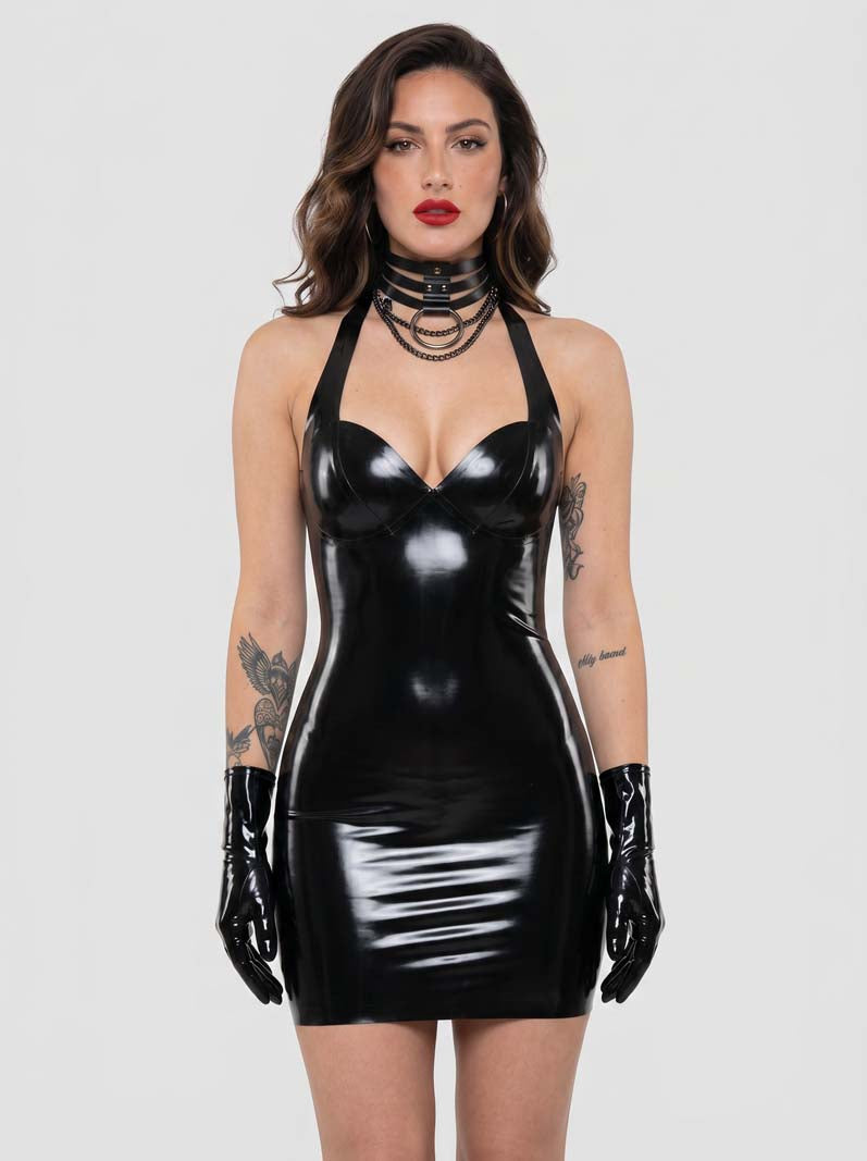 Latex Angel Halter Dress | Sculpting Bodycon Silhouette