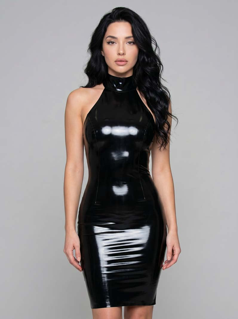 Latexelle Sculpted High Neck Latex Midi Dress