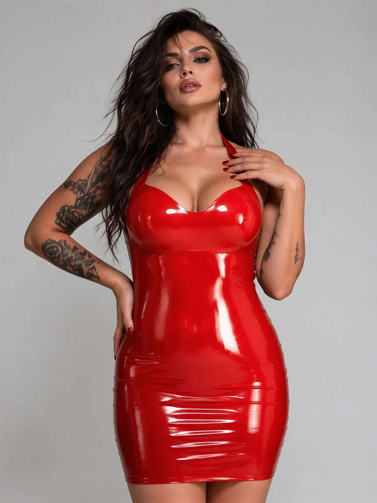 Latexelle Sculpted Latex Halter Mini Dress