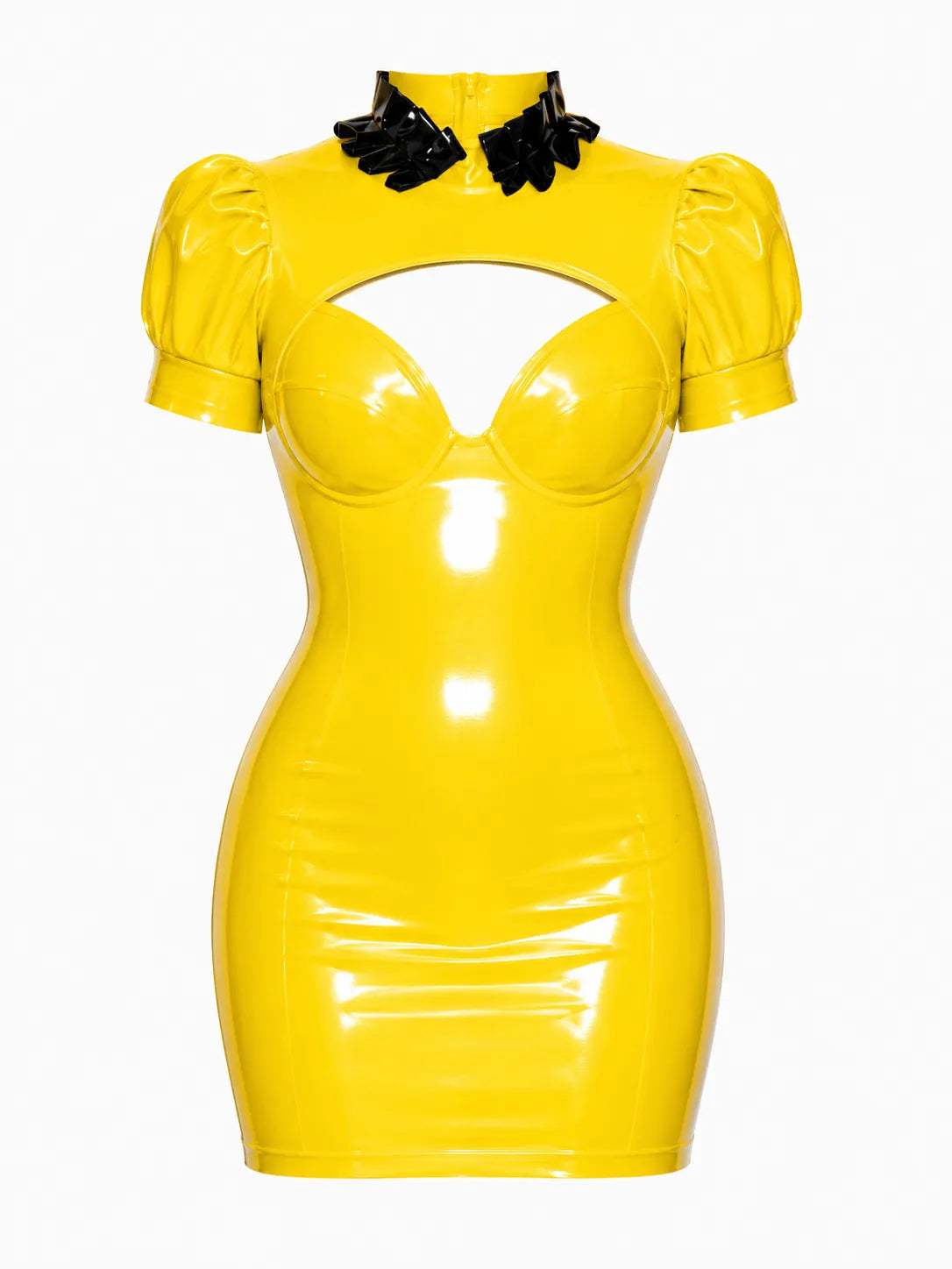 yellow latex dress bodycon Latexelle Bow-Collar Puff-Sleeve Mini — Sculpted Night-Out engtub14425 It features a structured shiny satin mocha bridesmaid Colore:Verde lime