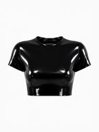 Latexelle Crew-Neck Short-Sleeve Latex Crop Tee