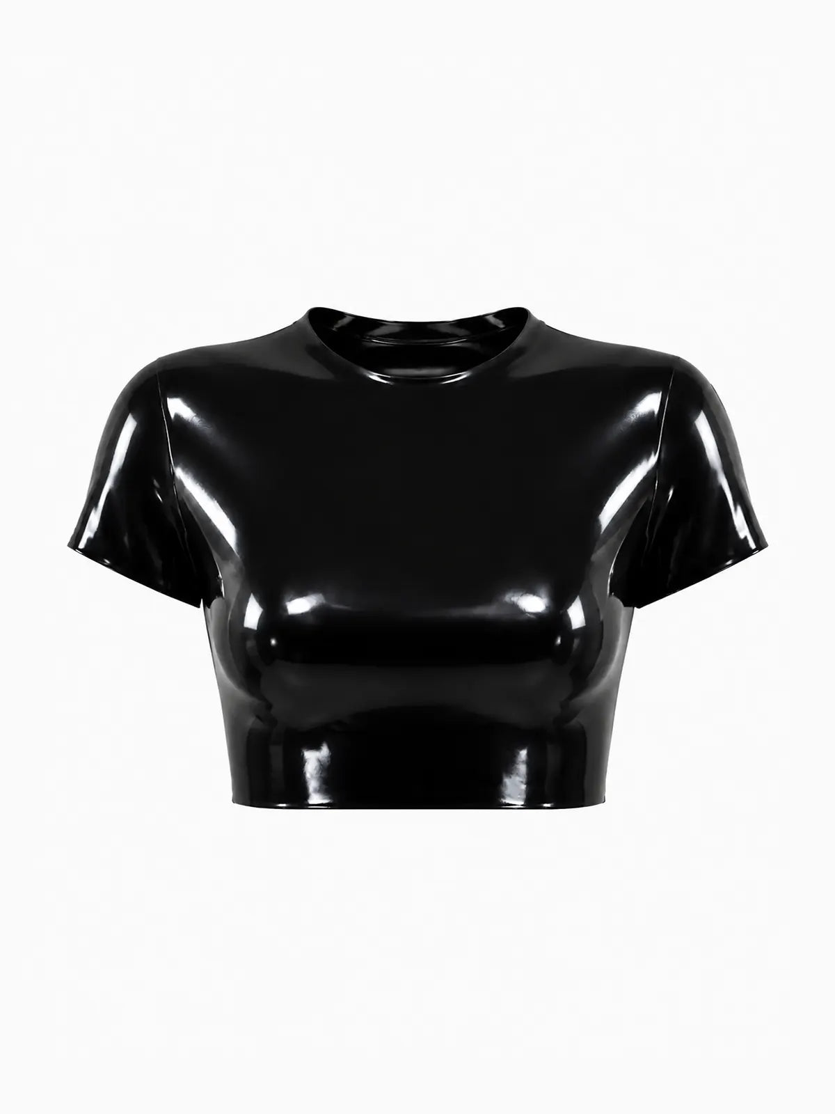 Latexelle Crew-Neck Short-Sleeve Latex Crop Tee
