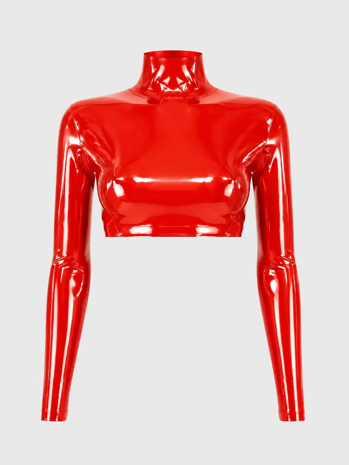 Latexelle High-Neck Long-Sleeve Latex Crop Top