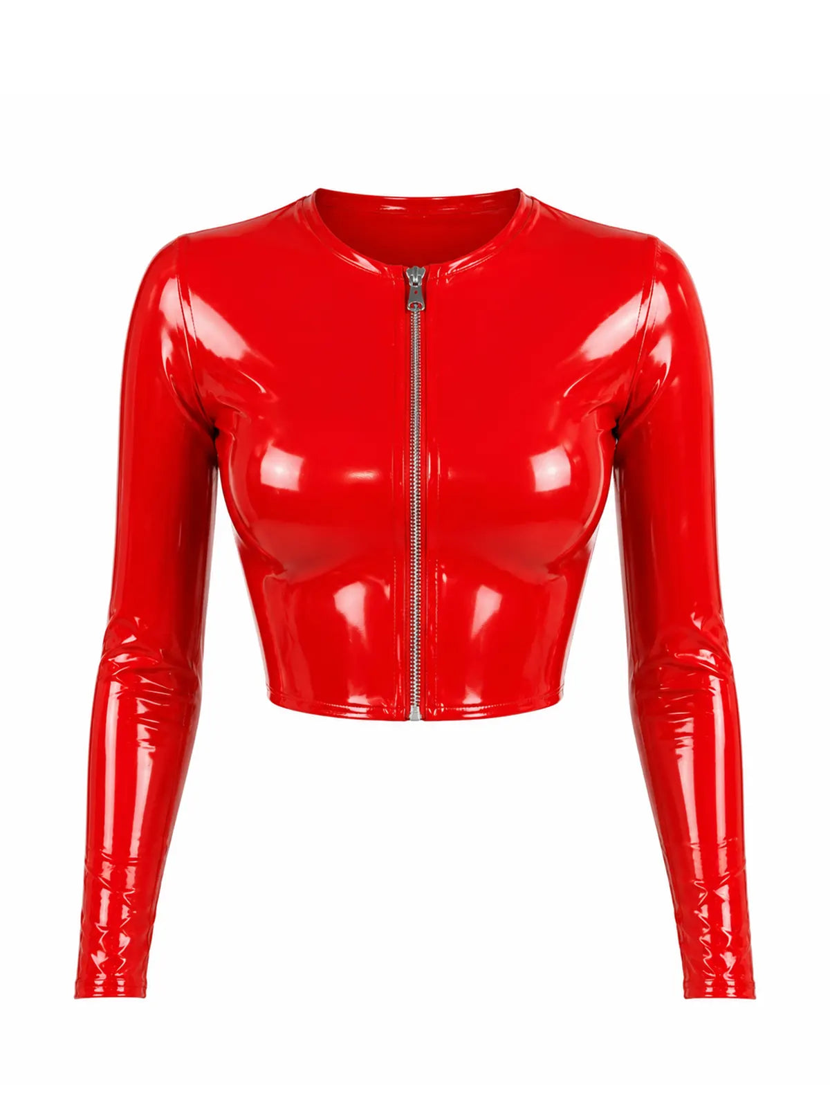 Latexelle Front-Zip Long-Sleeve Latex Crop Top