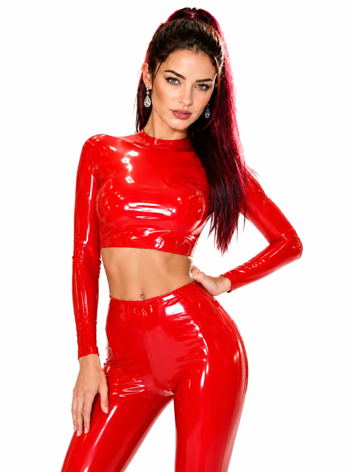 latexelle-mock-neck-latex-crop-top-red