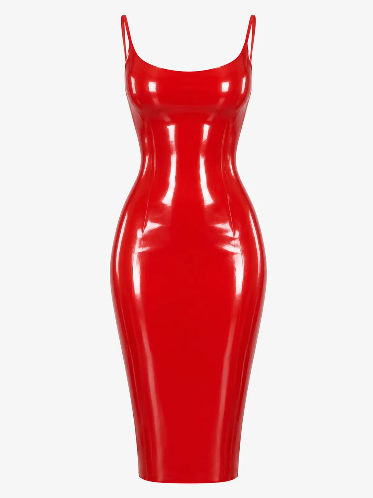 Latexelle Scoop Neck Spaghetti Strap Latex Midi Dress