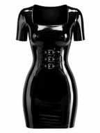 Latexelle Short Sleeve Buckle Waist Latex Mini Dress