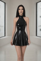 halter-flare-latex-mini-dress-glossy-statement-fit-video-01