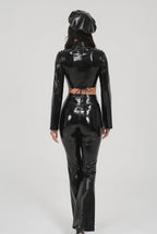 brown-latex-flare-jumpsuit-sculpted-all-over-fit-video-01